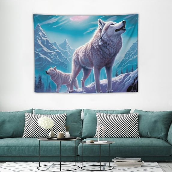 COMIO Cool Wolf Tapestry for Men, Fantasy Animals Psychedelic Moon Tapestry Wall Hanging for Boys Bedroom, Trippy Mountian Forest Tapestry Blanket College Dorm Home Decor