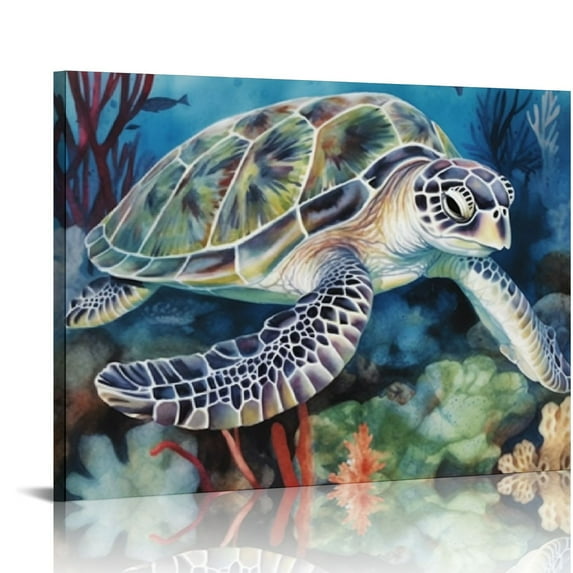 COMIO Coral Sealife Wall Art Kids Bathroom Decor Beach Themed Sea Turtle Octopus Dolphin Shell Colorful Pictures for Toddler Bedroom Nursery Nautical Ocean Animal Canvas Painting Home Decoration