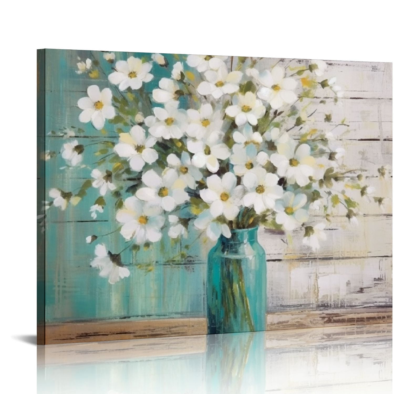Visual Reference: Comio Country Style Canvas Wall Art Teal Blue Mason Bottle