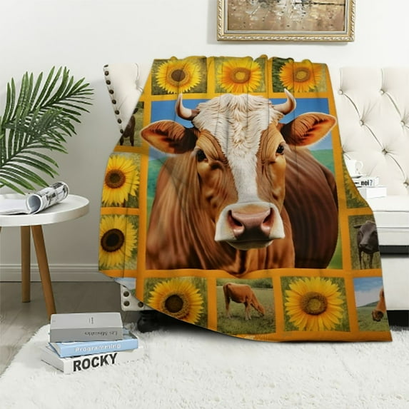 COMIO Cow Print Blanket Cozy Soft Warm Plush Brown Cow Throw Blanket Flannel Fuzzy Lightweight Cow Blankets All-Season Couch Sofa Cow Gifts Blanket for Adults Kids Boys Teens