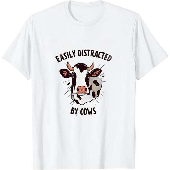 COMIO Cow Shirts for Women Easily Distracted by Cows Bleached Cowgirl T-Shirt Short Sleeve Vintage Western Tops