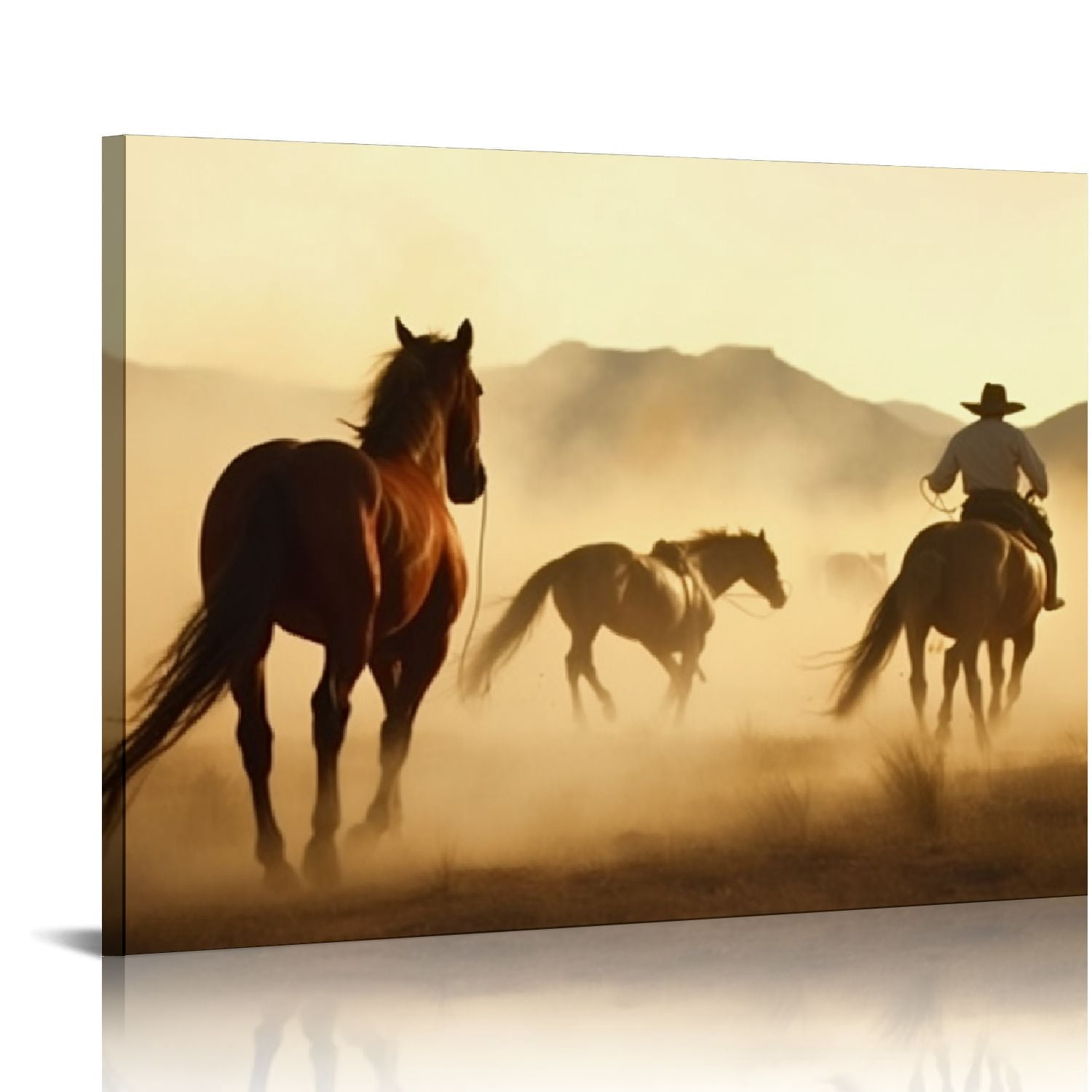 COMIO Cowboy Wall Art Running Horse Picture Western Wall Decor Painting ...