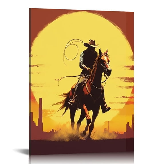 COMIO Cowboy Wall Art - Western Wall Decor, Rodeo Decor, Cowboy Gifts, Western Wall Art, Western Home Decor, Country Room Decor, Cowboy Poster Wall Decor, Framed