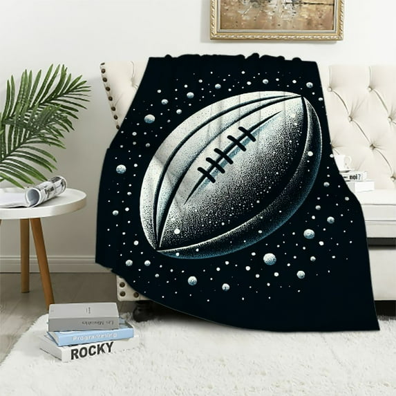 QZHH Cozy Rugby Pattern Blanket Perfect Lightweight Bedding for Adults, Soft, Warm, and Plush Football Sports Blanket Great for Bed Sofa (Rugby-Black)