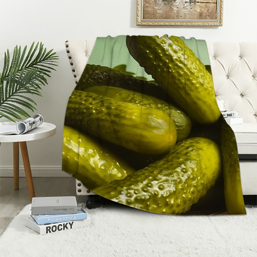 COMIO Cucumber Throw Blanket Pickled Cucumber Print Sherpa Plush