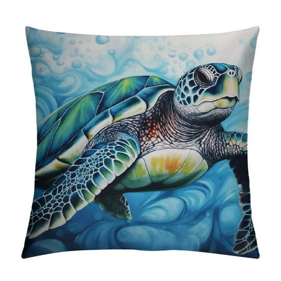 COMIO  Cushion Pillows Cover Blue Sea Turtle Watercolor Painting Square,Pillow Cover Decor for Couch Sofa Bedroom Car Living Room