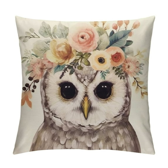 COMIO Cute Bird Owl Wreath Decorative Throw Pillow Covers Rustic Farmhouse Adorable Animal with Roses Flower Garland Pattern Pillow Cushion Case Cover Home Sofa Decor Pillowcase