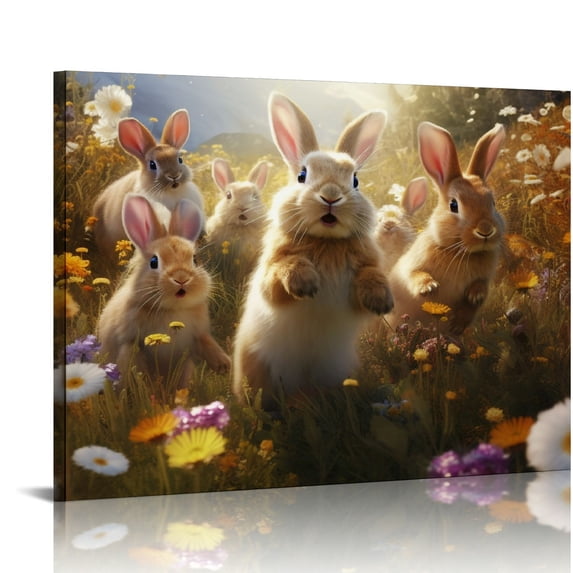 COMIO Cute Bunny In Flower Story Poster Art Print - Framed Painting Wall Artwork, Wall Decor for Classroom Home Kids Room Wall Decor, Cute Mural Gift