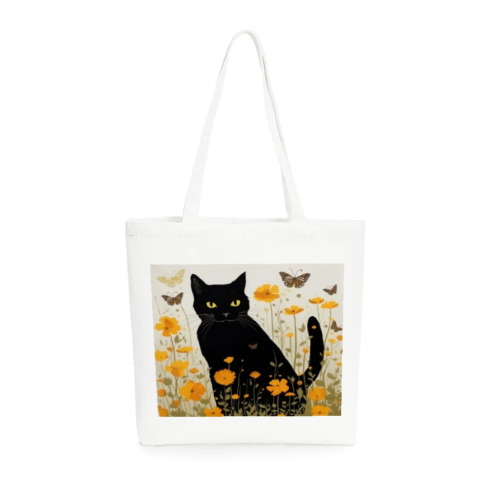 Cat-Themed Canvas Shoulder Bag Trendy Large Tote