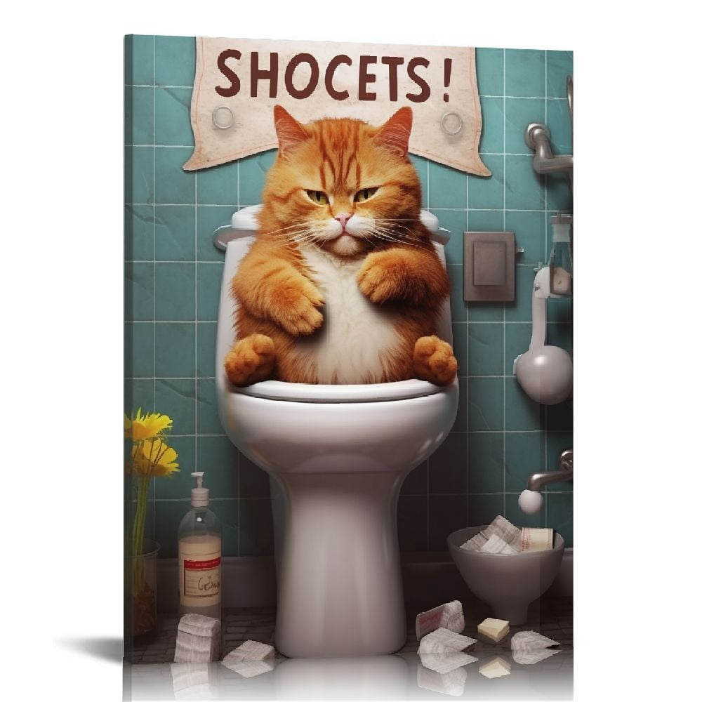 COMIO Cute Cat Toilet Paper Bathroom Wall Decor 12x16 Inch Funny Cats ...
