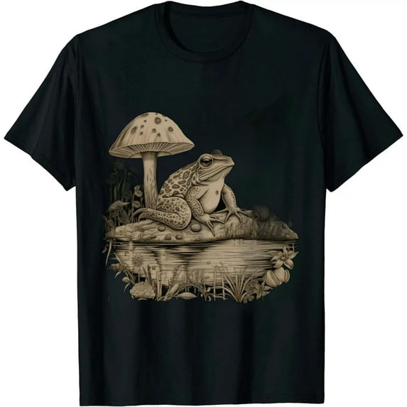 COMIO Cute Cottagecore Aesthetic Frog Mushroom Moon Witchy Vintage Short Sleeve T-Shirt