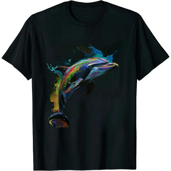COMIO Cute Dolphin Design Colorful Pop Art Dolphin Lovers T-Shirt