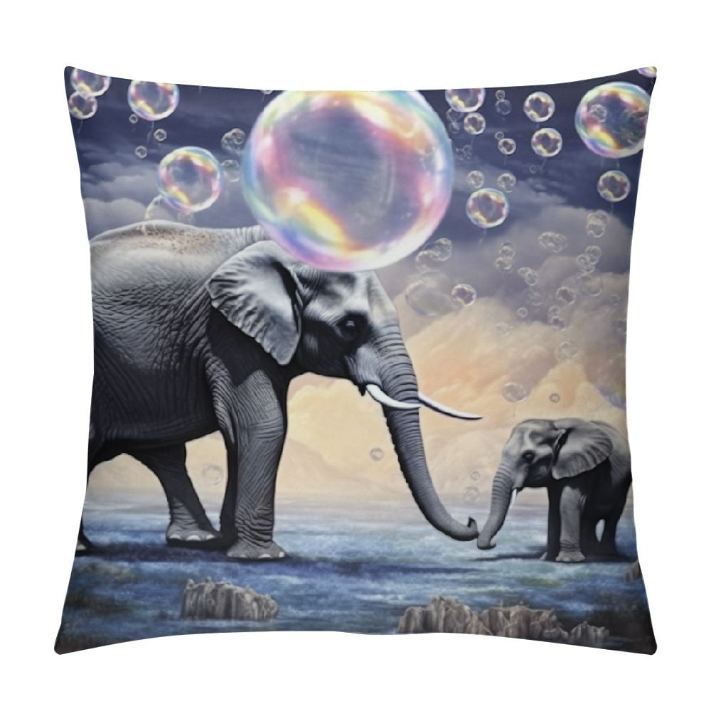COMIO Cute Elephant Throw Pillow Covers Colorful Dreamy Bubbles