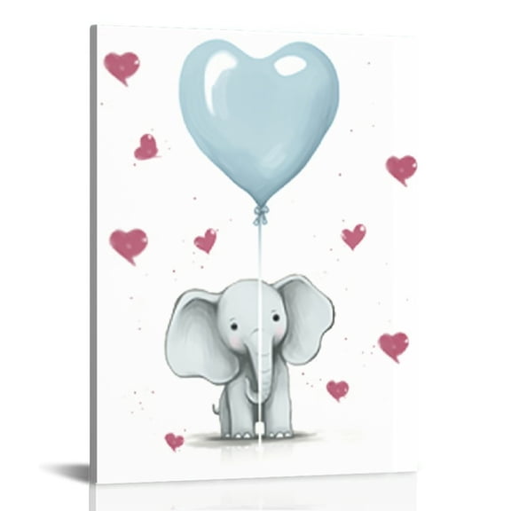 COMIO  Cute Elephant with Blue Moon Balloon Poster and Print Blue Nursery Wall Art Nordic Cartoon Canvas Painting Baby Bedroom Decorative