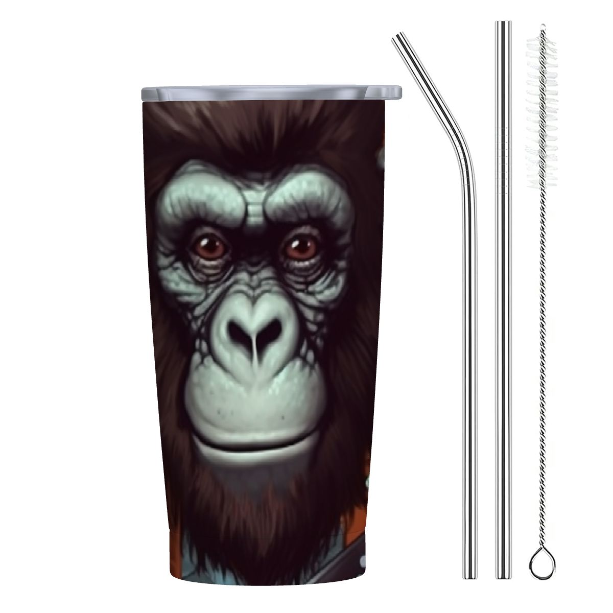STAYTOP 20oz Stainless Steel Vacuum Insulated Travel Mug With Straw - Leak-Proof, Cool Wolf Design