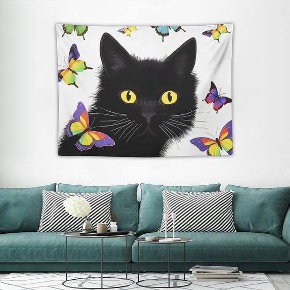 COMIO Cute Naughty Kitten Tapestries Large Size 40x30 Inch Cat with Butterfly on Nose Tapestry for Bedroom Aesthetic Home Decor Living Room Boys Girls Playroom Backdrop Wall Tapestry