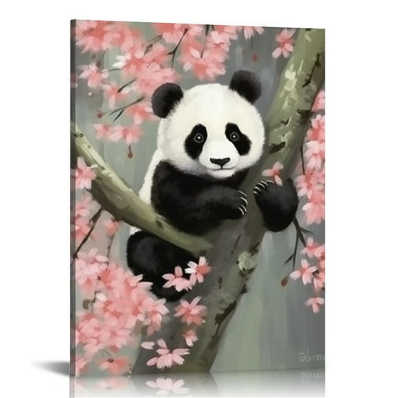 COMIO - Cute Panda Canvas Wall Art Panda Bear Painting Artwork for Kids Bedroom Living Room Decor