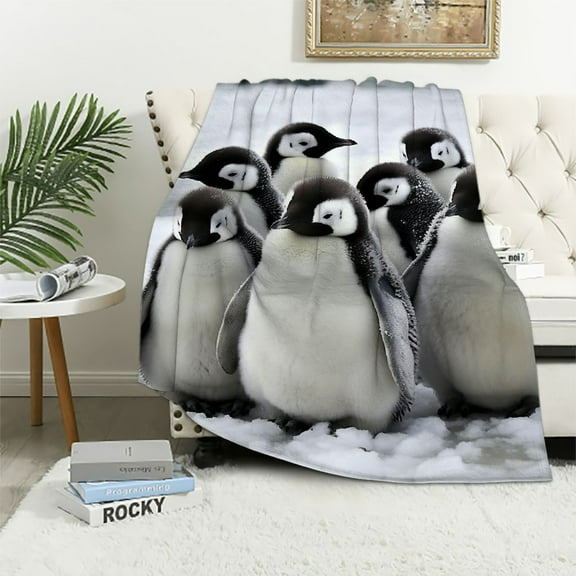 COMIO  Cute Penguin Print Super Soft Throw Blanket for Bed Couch Sofa Lightweight Travelling Camping Throw Size for Kids Adults