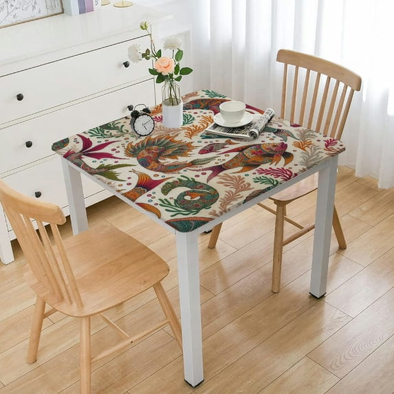 COMIO Cute Pet Animal Underwater World Oasis Theme Square Tablecloth - Great for Home Kitchen/Parties/Holiday Dinner White