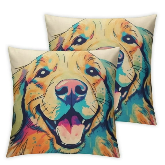 COMIO Cute Pet Golden Retriever Dog Pattern Throw Pillow Covers Car Sofa Cushion Cover Pillowcases Home Decor 2pc