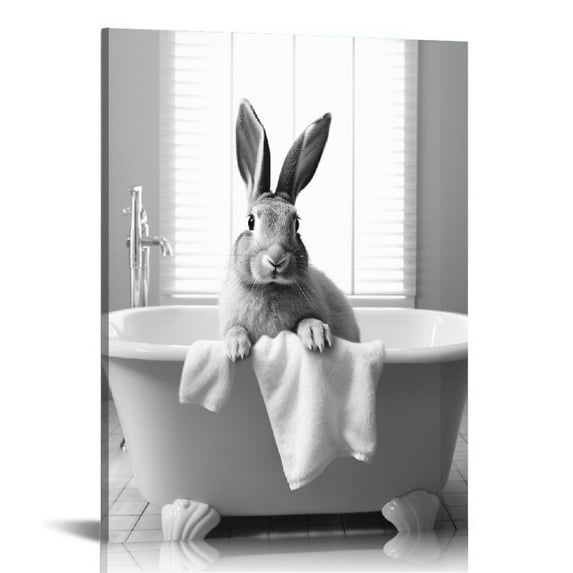 COMIO Cute Rabbit Bathroom Wall Art Prints, Vintage Pictures Wall Decor Farmhouse Wall Decor Rustic Style Bathroom Art Wall Decor Rabbit Bathroom Decor Wall Art