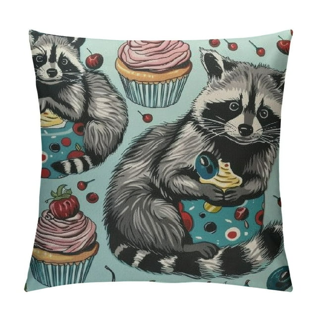 COMIO Cute Raccoons Pillow Covers , Trimmed Pillow Cover Cushion Case for Bed Couch Sofa