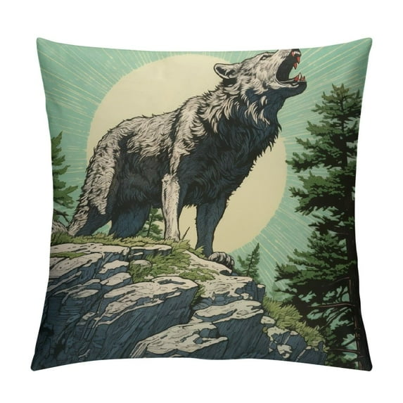 COMIO Cute Wolf Throw Pillow Covers for Couch Sofa Bed,Set of Wolves Howling Decorative Pillows Cushion Covers,Animal Wolves Forest Blue Brown Pillow Inserts Not Included,