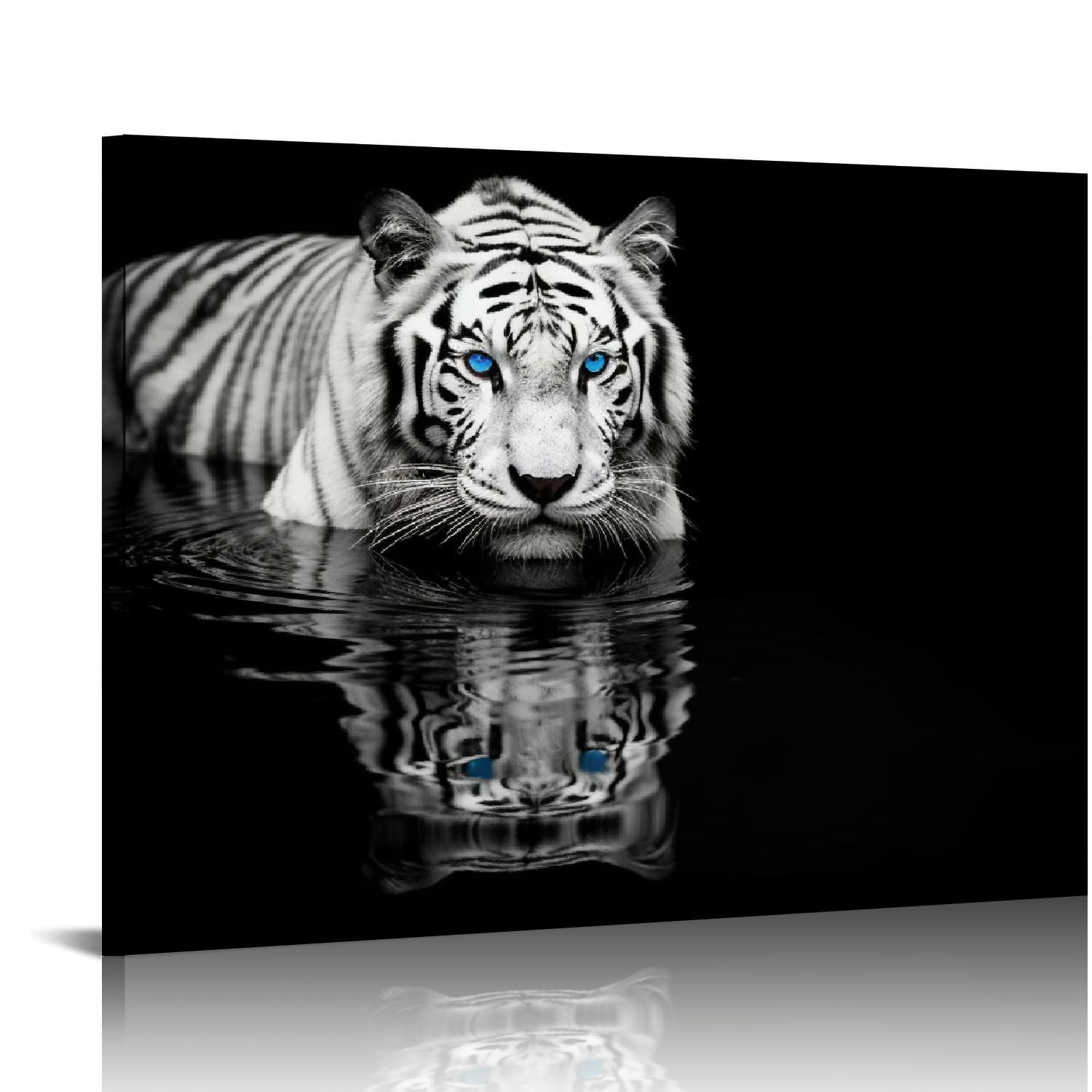 COMIO D01350 Black & White Tiger Canvas Wall Art Wild Animal Print