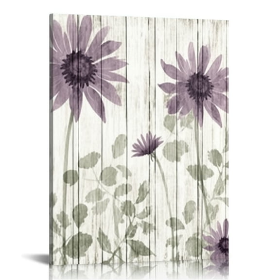 COMIO Daisy Canvas Pictures Bathroom Wall Art Purple Flower Canvas Prints Artwork Contemporary Girl Bedroom Kids Room Wall Decor Stretched Gallery Wrapped Framed Ready to Hang 12"x16"