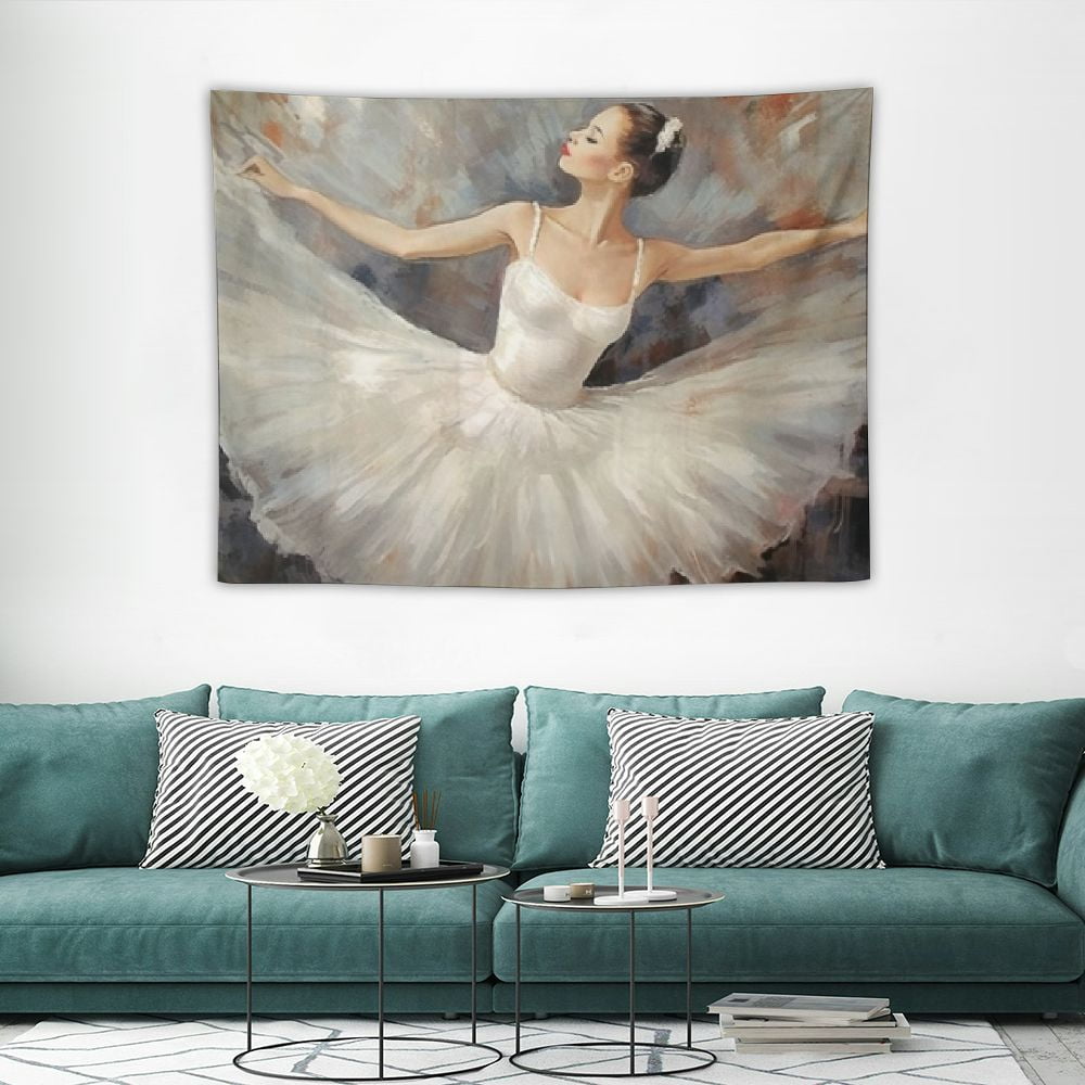 Image showcasing COMIO Dancer Tapestry Wall Hanging White Cute Ballerina Dancing Oil ...