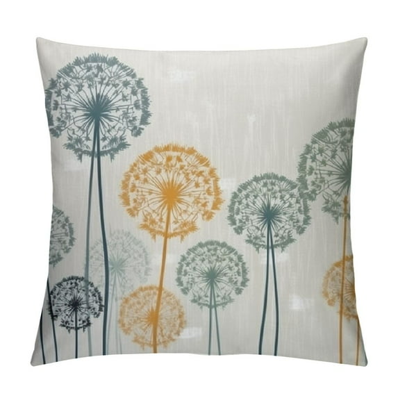 COMIO Dandelion Throw Pillow Cushion Cover, Abstract Wildflower Silhouettes Botanical Inspirations Meadow in Summer Season, Decorative Square Accent Pillow Case, White Mustard