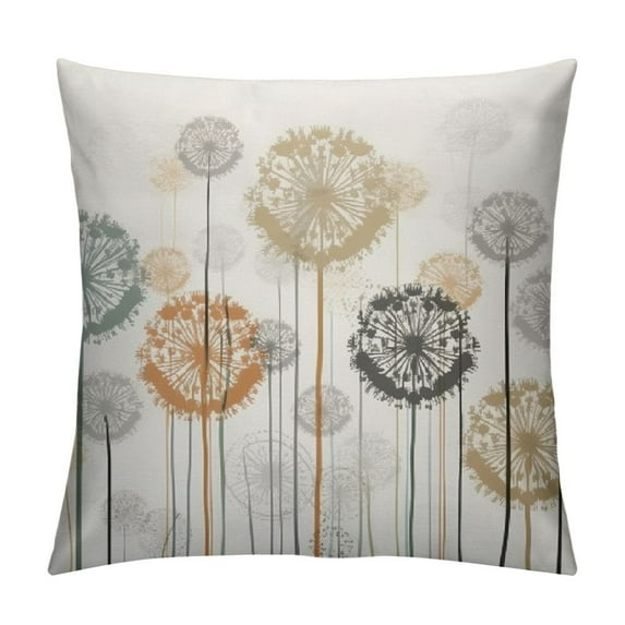 MLJA Dandelion Throw Pillow Cushion Cover, Abstract Wildflower Silhouettes Meadow in Summer Season, Decorative Square Accent Pillow Case, White Mustard