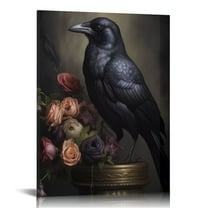 COMIO Dark Academia Poster Crow Canvas Wall Art Gothic Dark Academia Floral Vintage Poster Raven Artwork Black Crow Pictures Bird Art Prints Gothic Vintage Wall Art Living Room Decor 16x20in