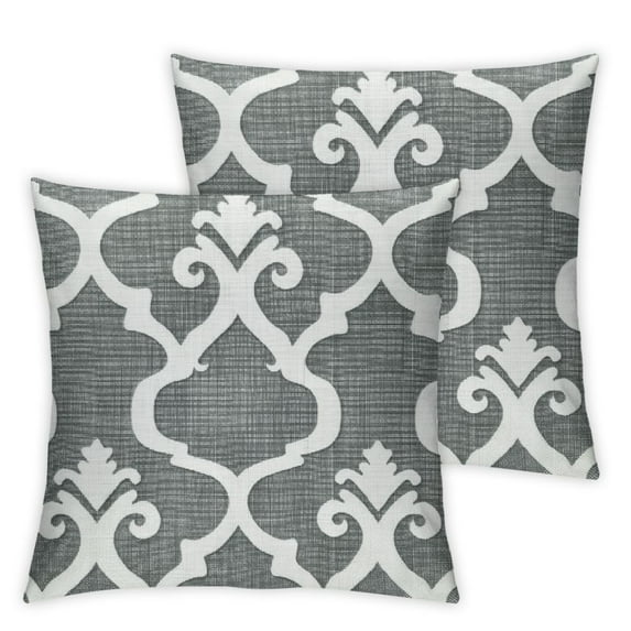 COMIO Dark Gray/Grey Geometric Design Canvas Moroccan Quatrefoil Lattice Cushion Cover Pillow Cover Pillowcases for Sofa with Hidden Zipper Closure Only Cover 2pc