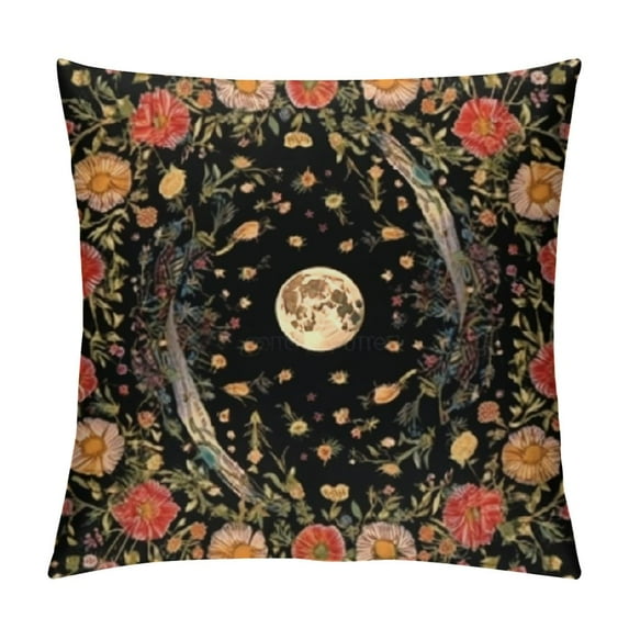 COMIO Dark Mandala Throw Pillow Covers Moon&Flowers Decorative Bohemian Pillow Cases for Sofa Couch Bed