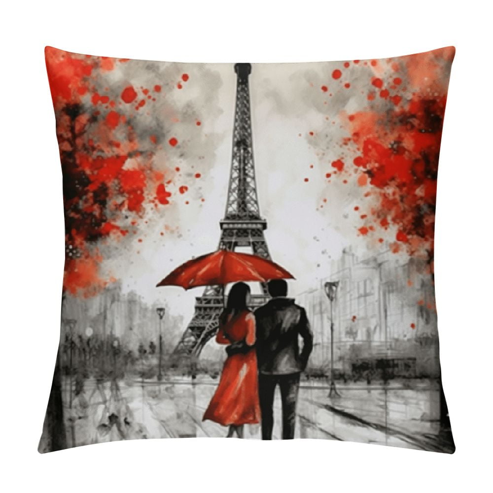 COMIO Decorative Eiffel Tower Throw Pillow Cover Oil Painting France