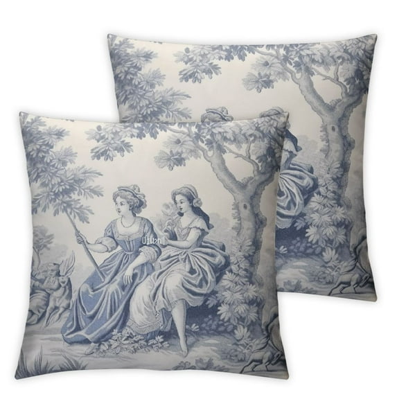 COMIO Decorative Pillow Cover Toile Washable Cushion Covers with Invisible Zipper for Couch, Bedroom, Home, The Miller - Paloma Grey - Spring/Summer 2pc