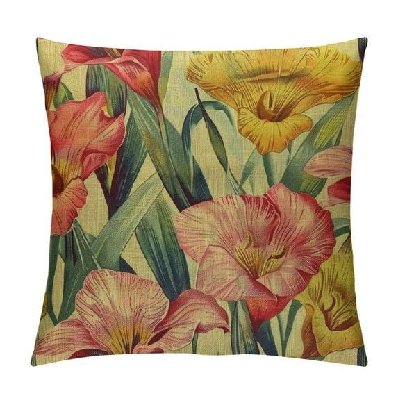 MLJA Decorative Square Throw Pillow Cover Colorful Pattern Flower Elegant Green Abstract Blossom Botanical Lily California Cute Soft Cushion Pillowcase Case for Bed Chair