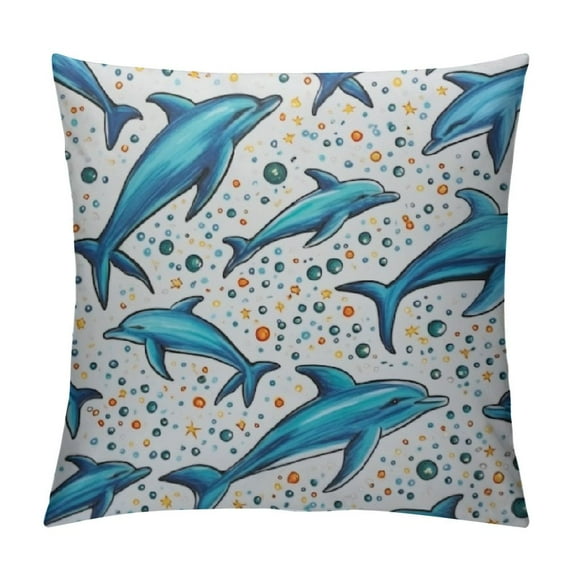 COMIO  Decorative Square Throw Pillow Covers Cushion Case, Dolphin Fish Soft Pillowcase Pillow Sham Protector for Bed Sofa Couch Home Decor