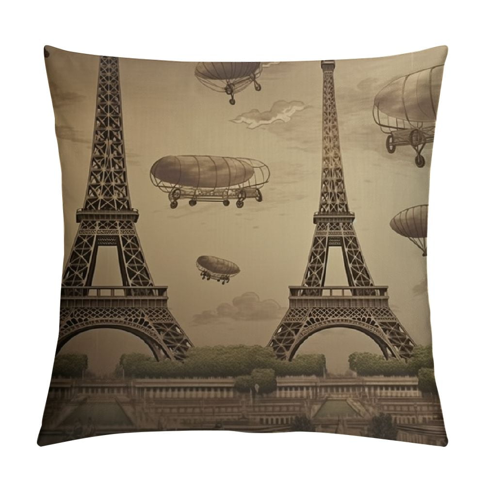 COMIO Decorative Throw Pillow Cover Brown Air Eiffel Tower Vintage