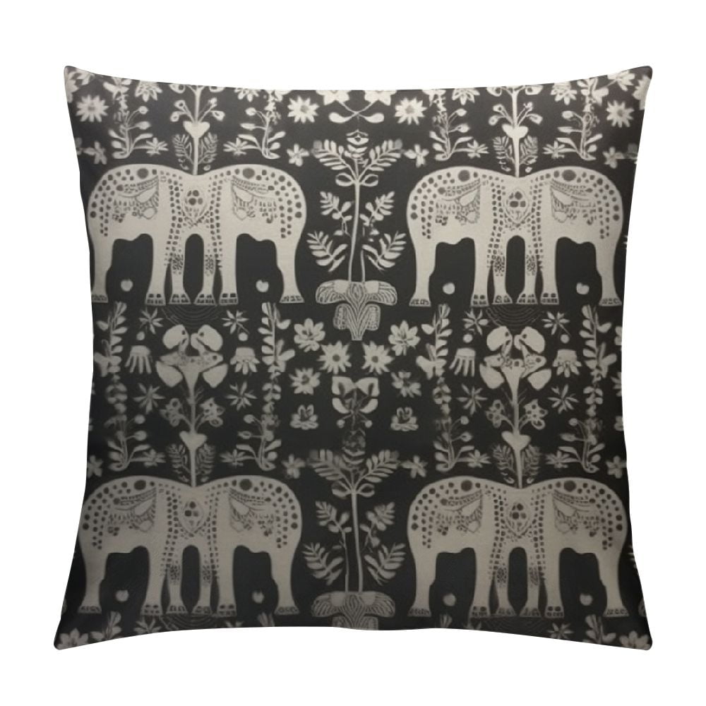 COMIO Decorative Throw Pillow Cover for Couch Sofa,Black Flowers ...