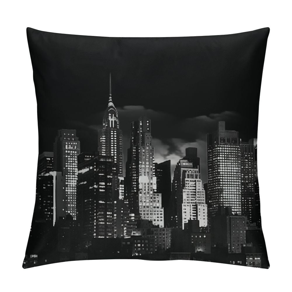 COMIO Decorative Throw Pillow Covers Blue Skyline Black Lower White New