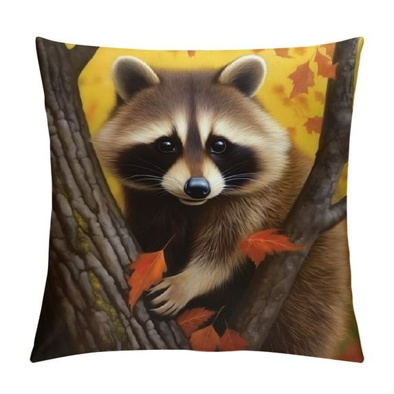 COMIO Decorative Throw Pillow Covers Square Pillow Covers for Sofa Pillow Covers Raccoon in The Fall Tree Hole Pillow Cases for Living Room Super Soft Decorative Cushion Cover