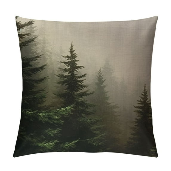 MLJA Decorative Throw Pillow Covers Valley Rising Mist Foggy Pine Forest Trees Nature Parks Outdoor Range Square Pillow Cover Cases for Couch Sofa