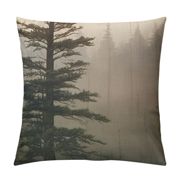 MLJA Decorative Throw Pillow Covers Valley Rising Mist Foggy Pine Forest Trees Nature Parks Outdoor Range Square Pillow Cover Cases for Couch Sofa