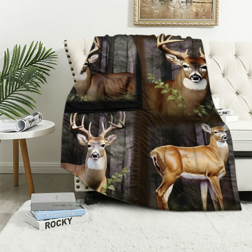 COMIO Deer Blanket and Throws Elk Antler Throw Blankets Deer Decor Soft