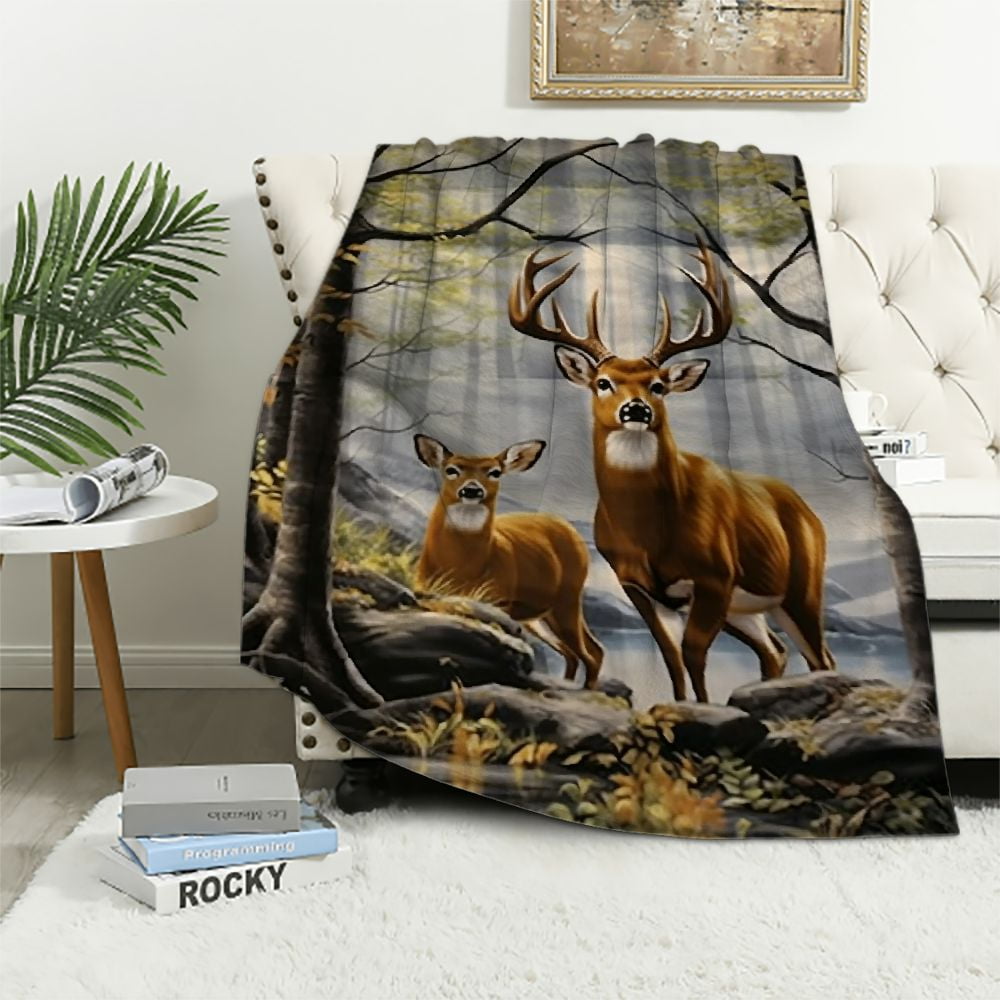COMIO Deer Camo Throw Blanket Cozy Plush Camouflage Hunting Forest ...