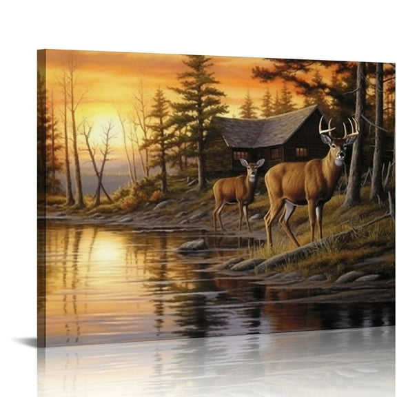 COMIO Deer Decor Wall Art Country Deer Pictures Wall Decor God Bless Canvas Prints Framed Artwork Paintings Elk Home Decorations for Bathroom Kitchen Living Room Bedroom