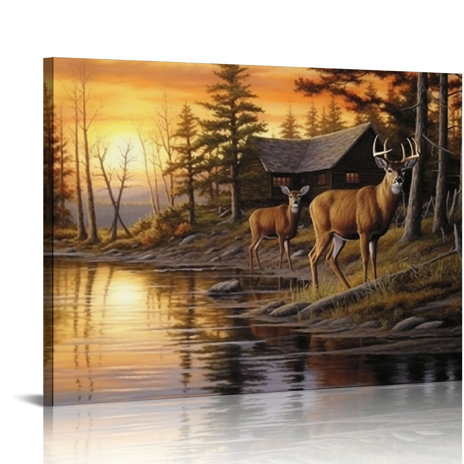 COMIO Deer Decor Wall Art Country Deer Pictures Wall Decor God Bless Canvas Prints Framed Artwork Paintings Elk Home Decorations for Bathroom Kitchen Living Room Bedroom