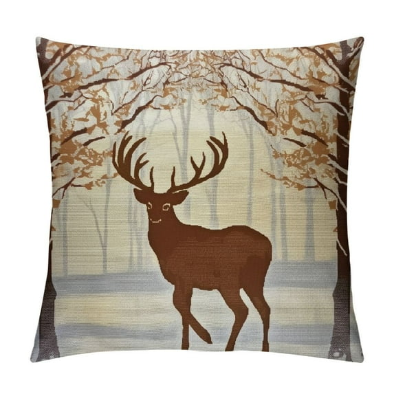 COMIO Deer Decorative Throw Pillow Cover Case Vintage Animal Moose Elk Antler Horn Tree Nature Wildlife Brown Pillow Cases Square Standard Cushion Covers for Couch Sofa Bed